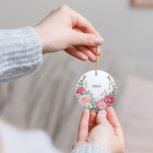 Personalized Floral Ornament - Custom Name Ceramic Holiday Decoration