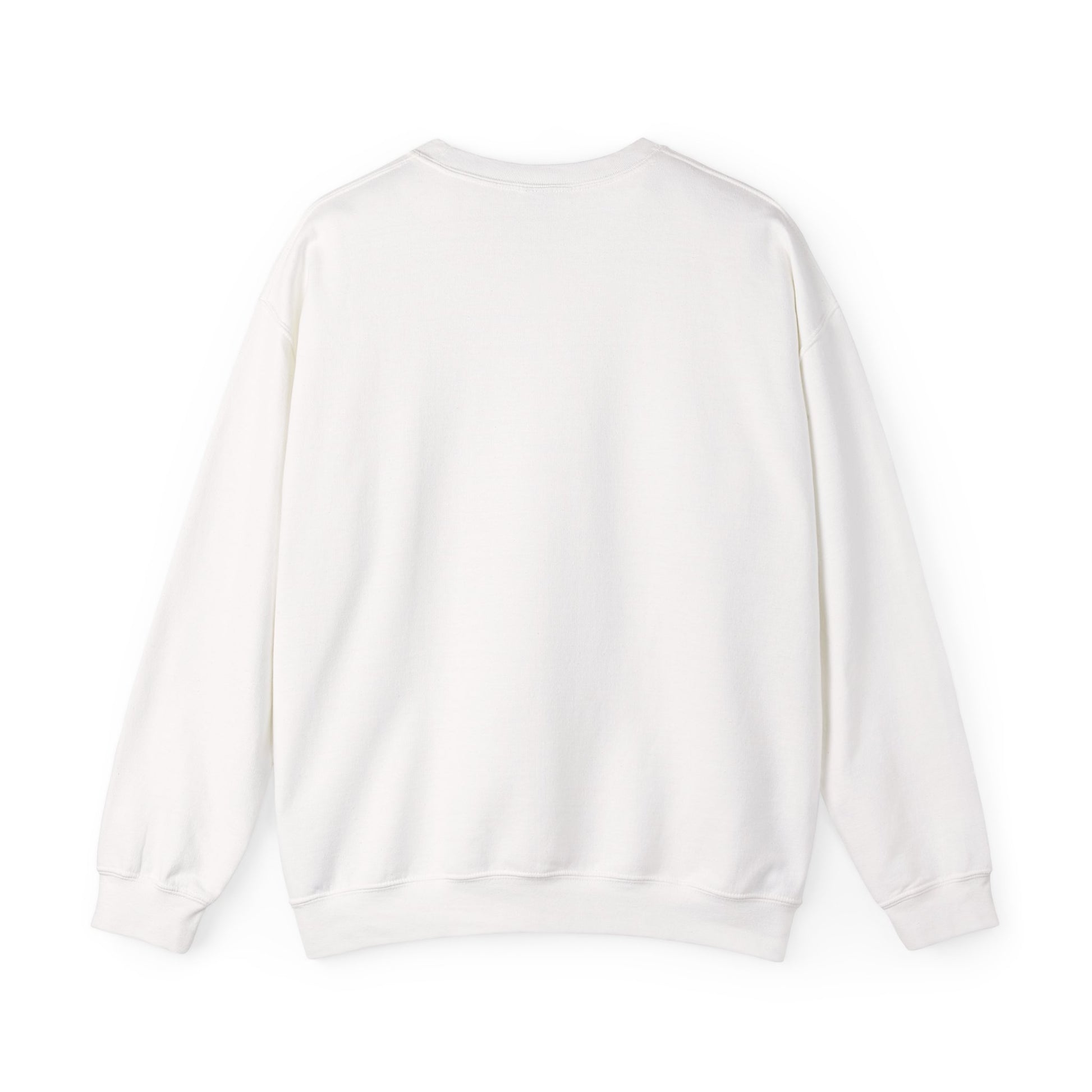 The back of a white crewneck sweatshirt.