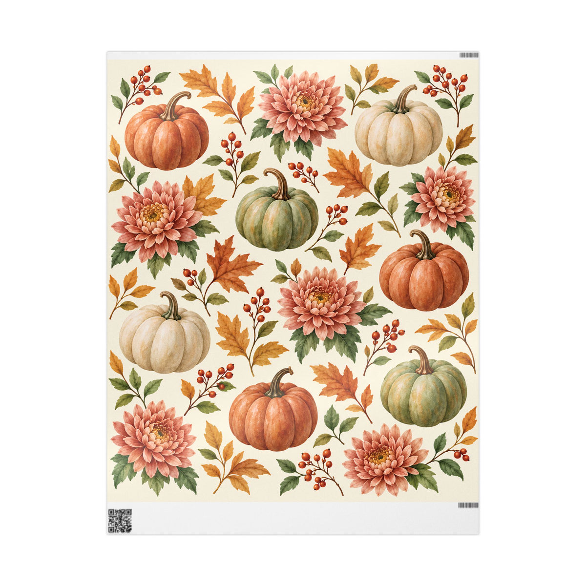 Autumn Pumpkin Wrapping Paper Roll — Fall Harvest Gift Wrap