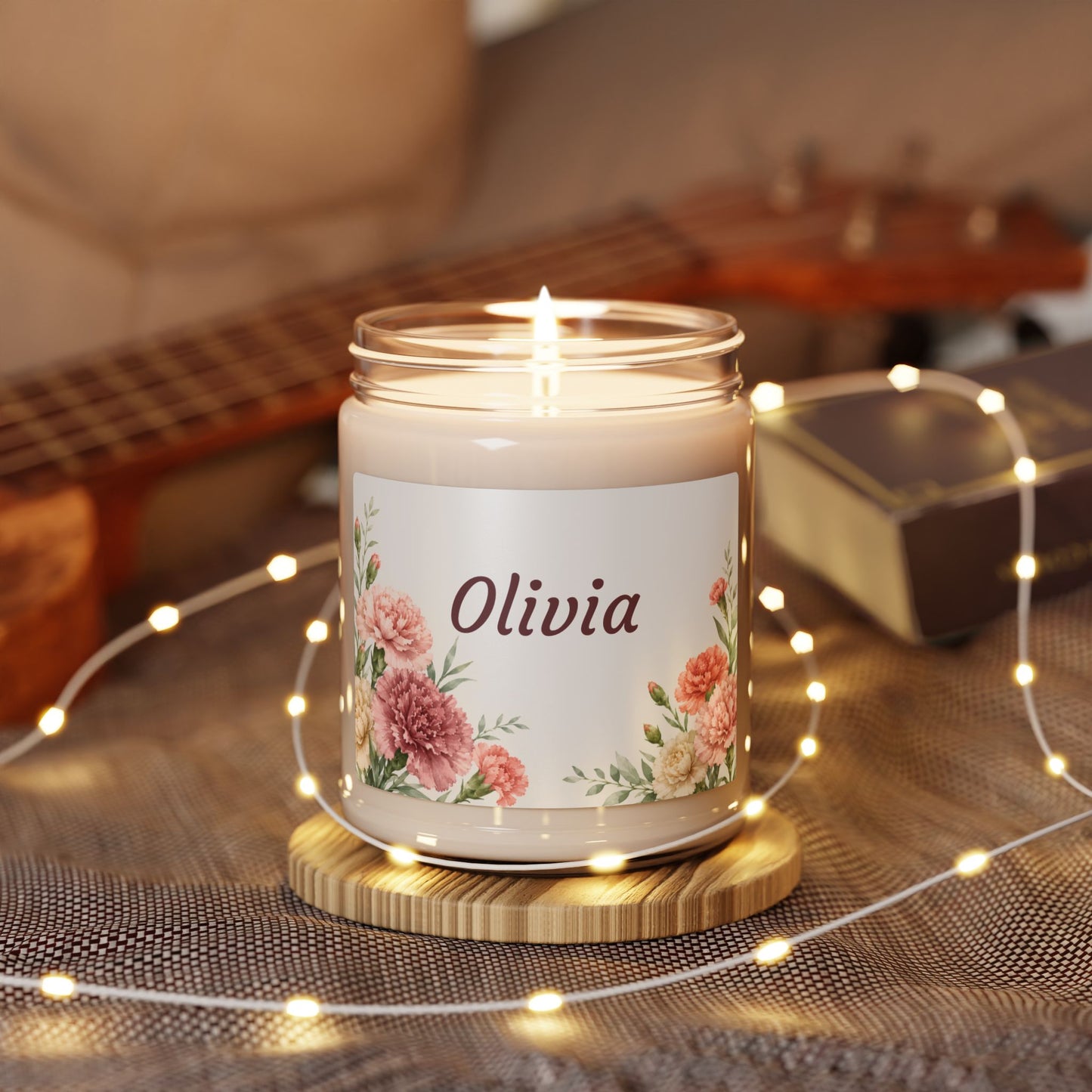 Personalized Floral Soy Candle — 9oz Scented Candle with Name (Olivia)
