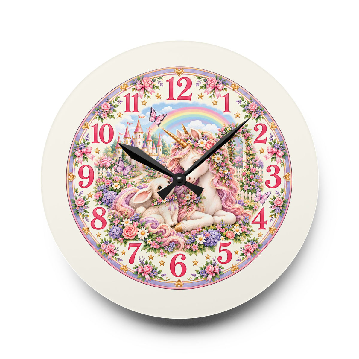 Floral Unicorn Acrylic Wall Clock