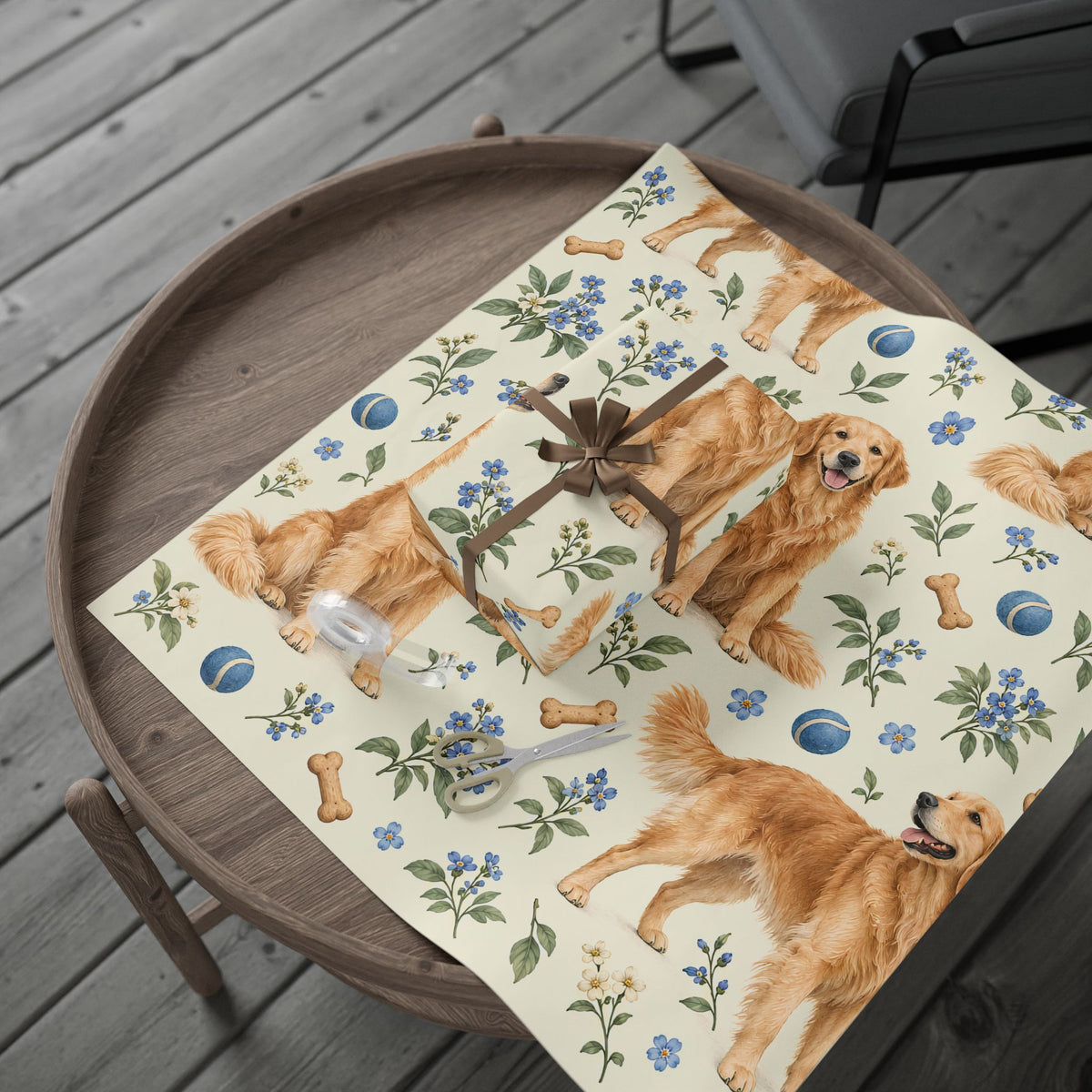 Dog Floral Wrapping Paper — Golden Retriever Gift Wrap (Floral Pattern)