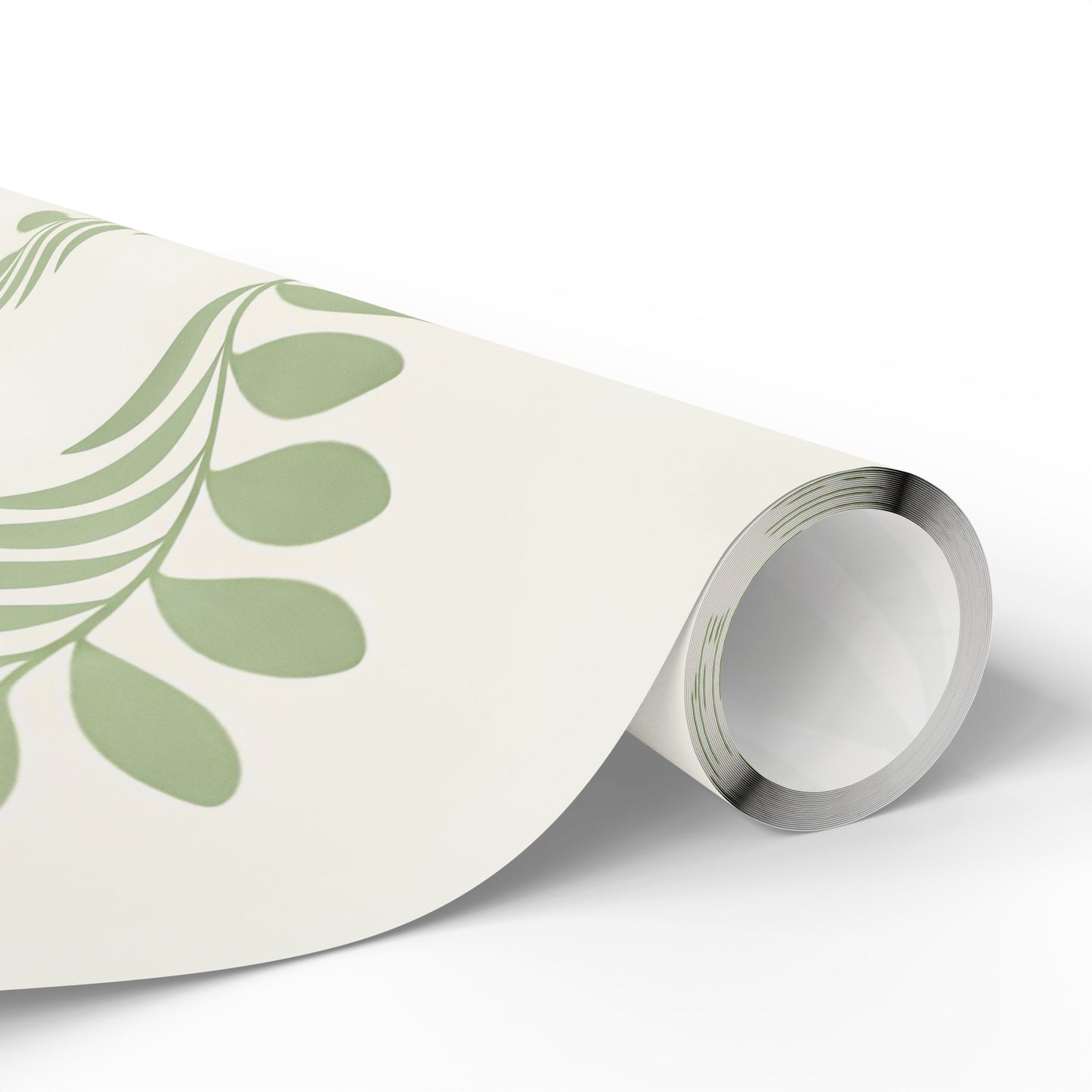 Botanical Leaf Pattern Wrapping Paper Roll — Green Foliage Gift Wrap