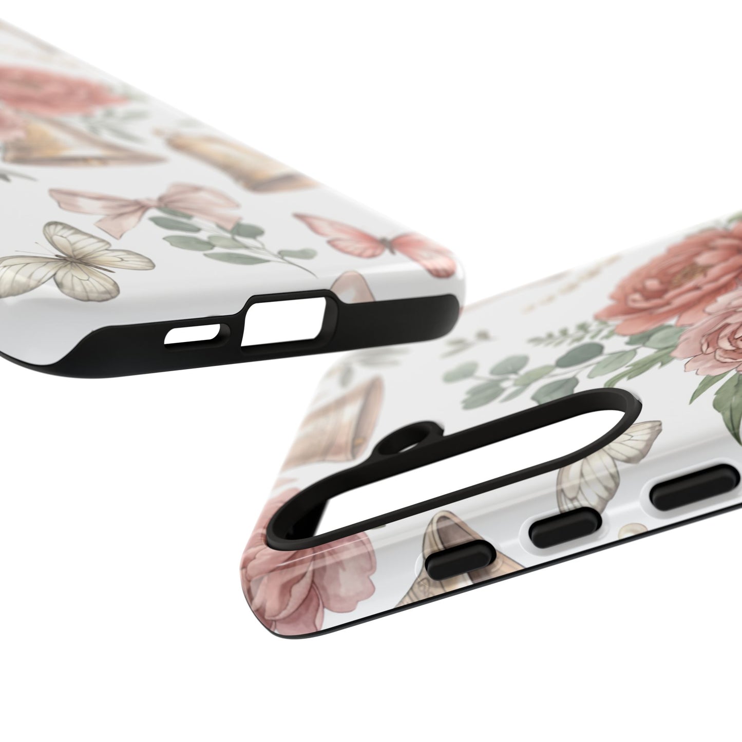 Floral Wedding Bells Phone Case — Vintage Roses, Butterflies & Bow Protective Tough Case