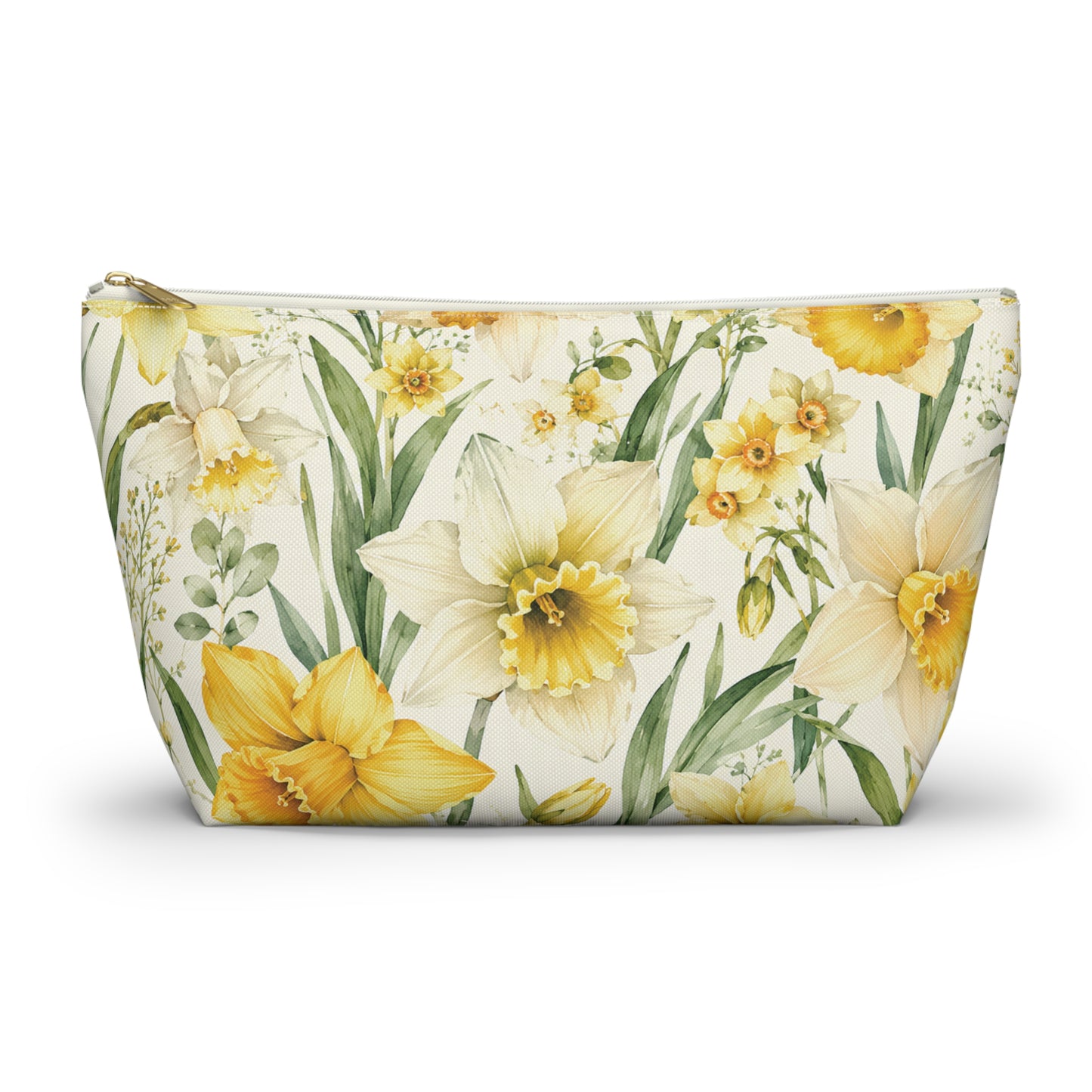 Daffodil Floral T-Bottom Accessory Pouch — Spring Makeup & Travel Organizer
