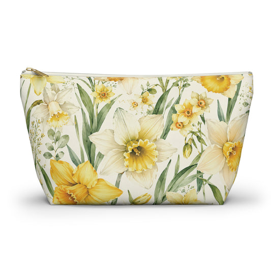 Daffodil Floral T-Bottom Accessory Pouch — Spring Makeup & Travel Organizer