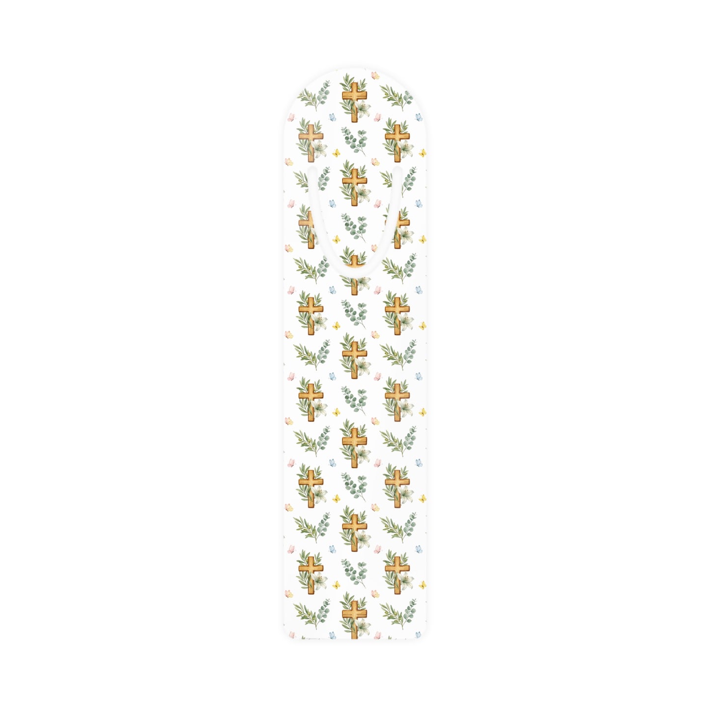 Floral Cross Bookmark — Religious Christian Bookmark with Yellow Floral Cross Pattern