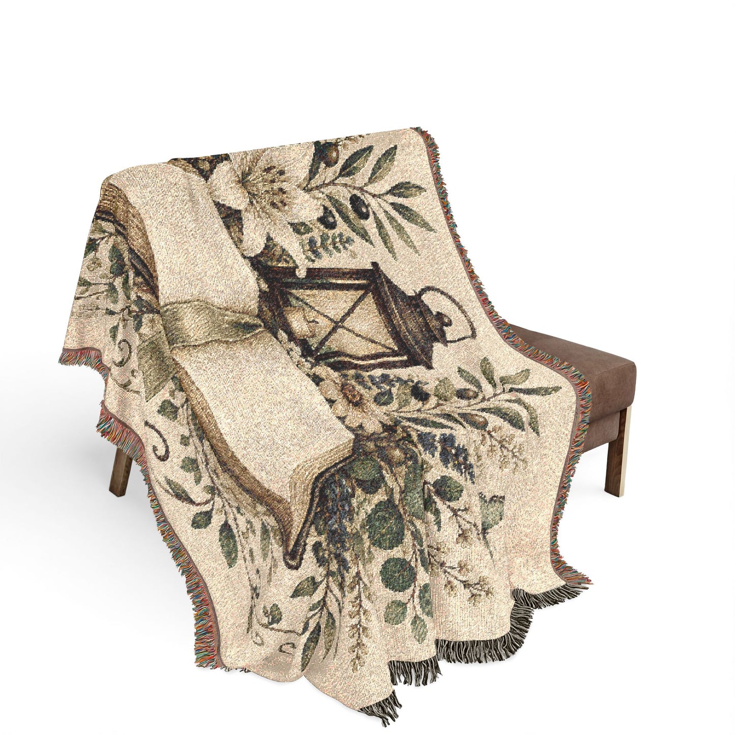 Woven Blanket — Vintage Bible & Lantern Tapestry Throw