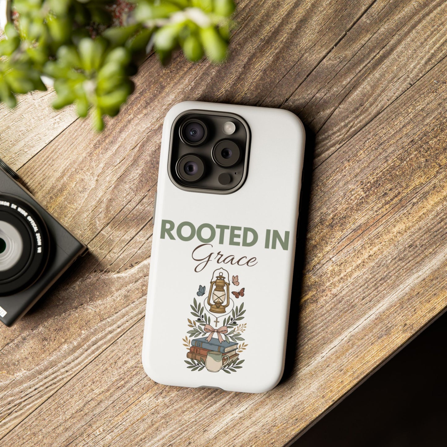 Rooted in Grace Phone Case — Floral Lantern Christian Protective Cover