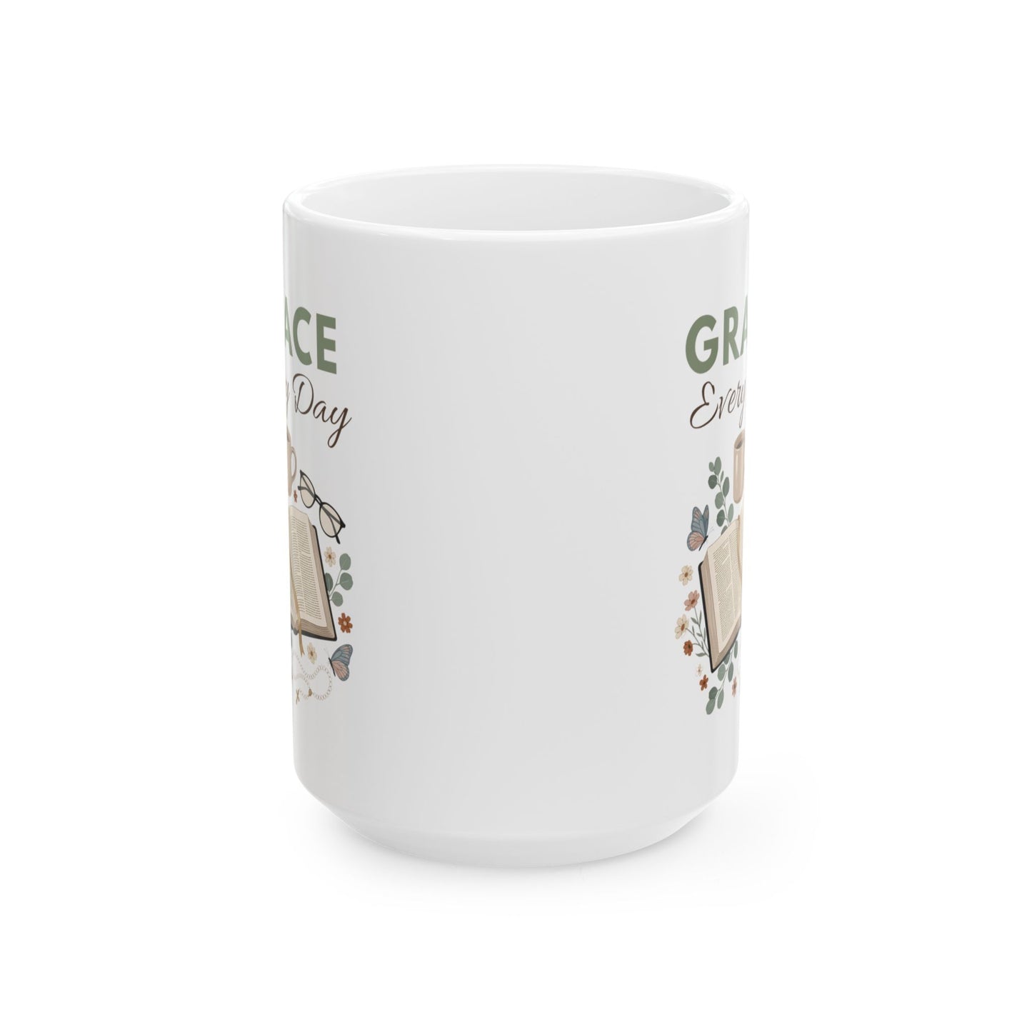 Grandma Ceramic Mug - "Grace Every Day" Floral Gift Mug (11oz/15oz)