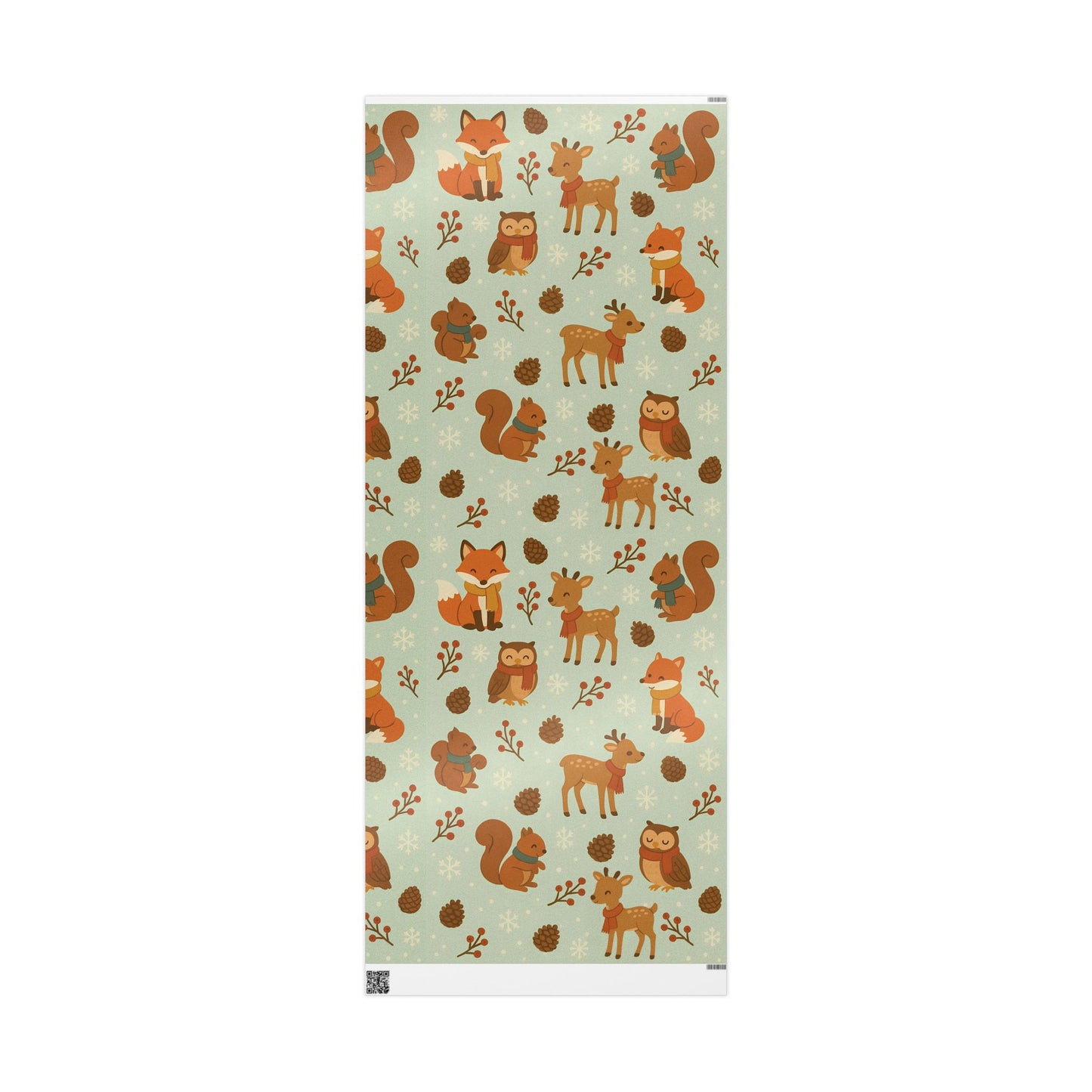 Woodland Winter Friends Wrapping Paper – Fox, Deer, Owl & Squirrel in Cozy Scarves