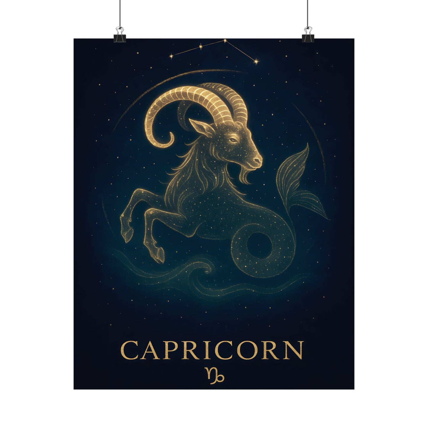 Capricorn Zodiac Constellation Matte Poster – Golden Sea-Goat Astrology Wall Art Print (Multiple Sizes)