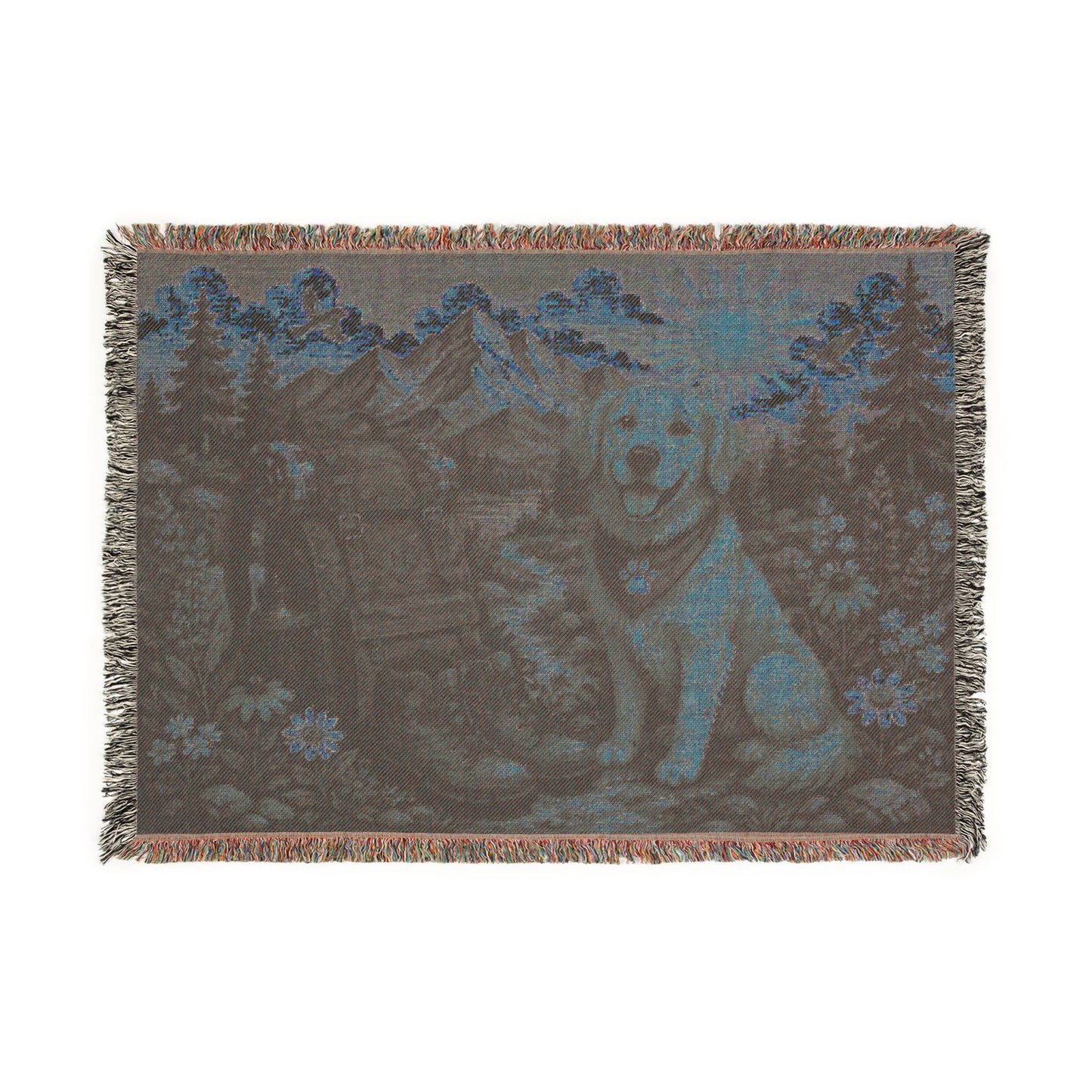 Golden Retriever Cabin Woven Blanket — Rustic Mountain Dog Throw