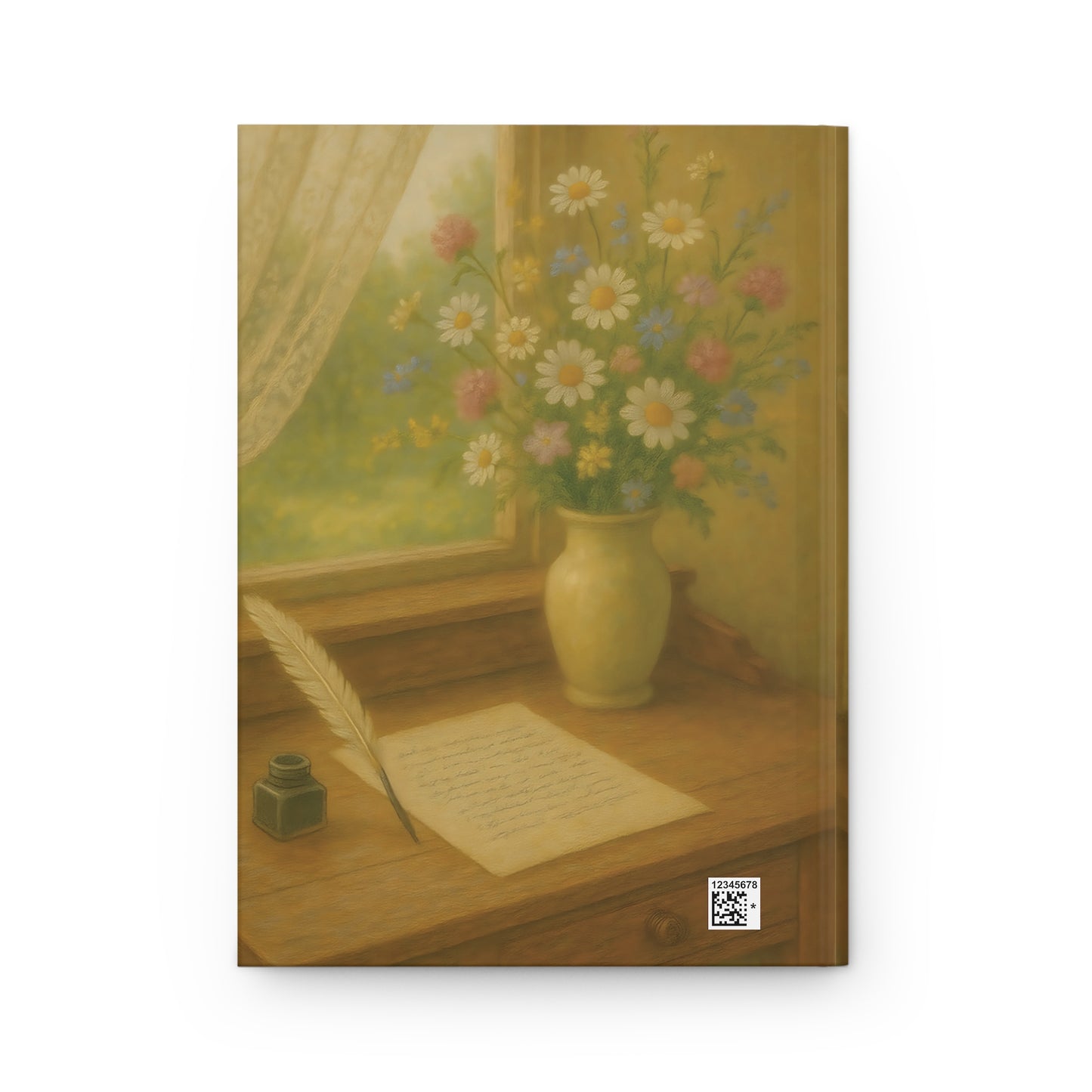 Sunlit Writing Desk Journal – Vintage Floral Window Scene Hardcover Notebook