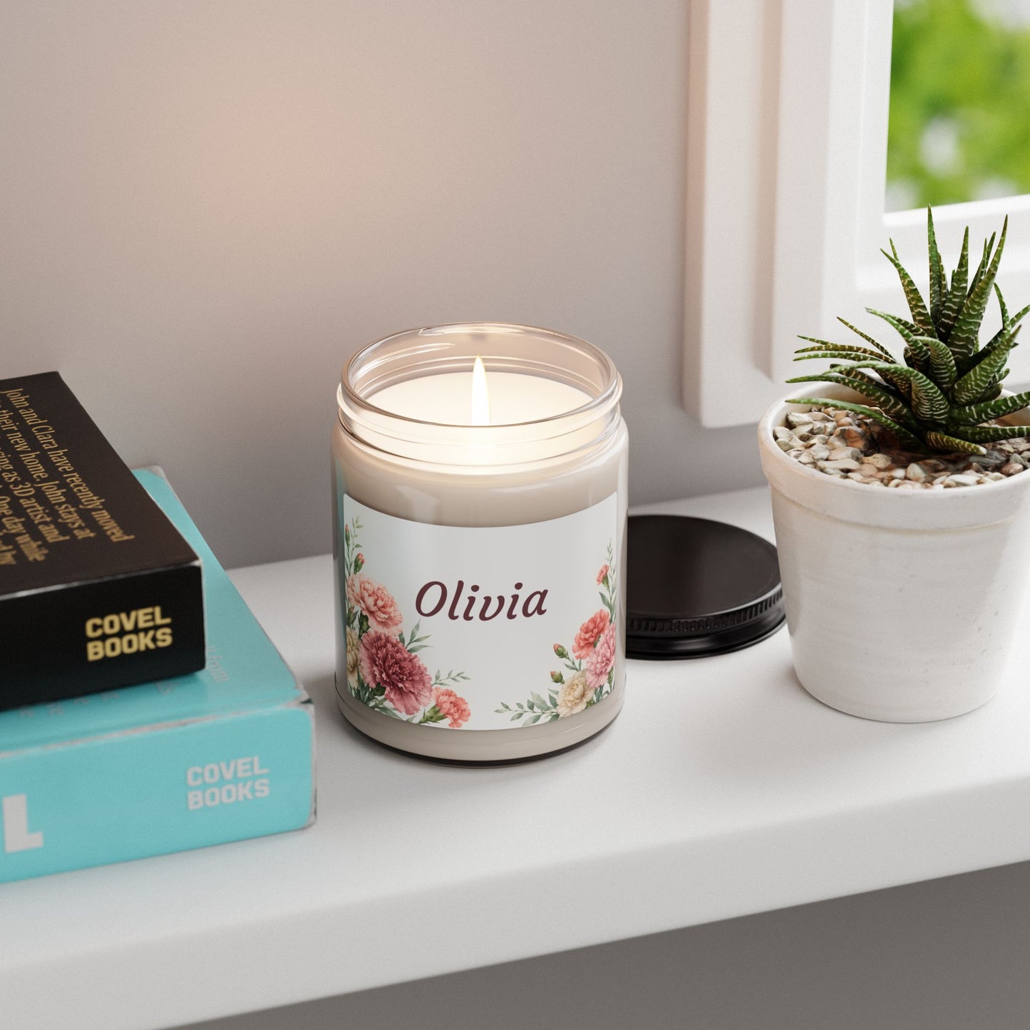 Personalized Floral Soy Candle — 9oz Scented Candle with Name (Olivia)