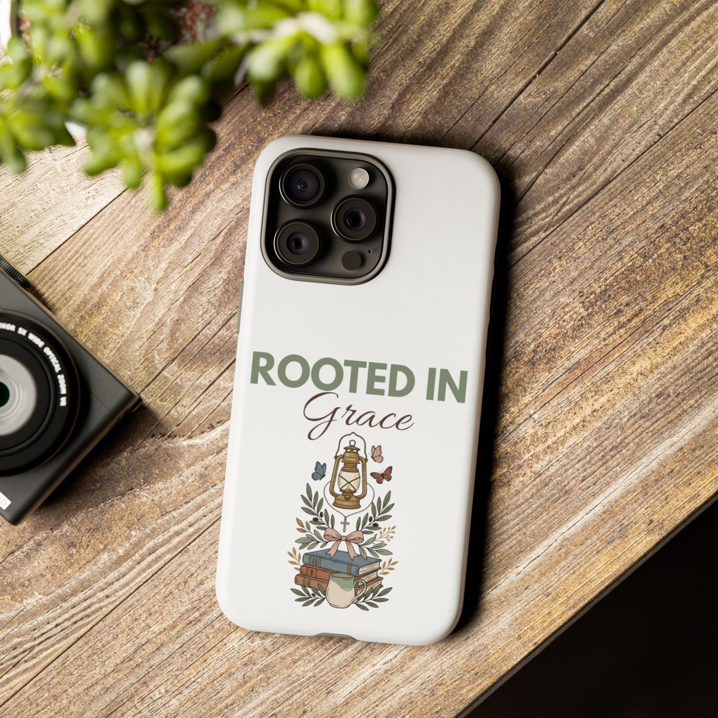 Rooted in Grace Phone Case — Floral Lantern Christian Protective Cover