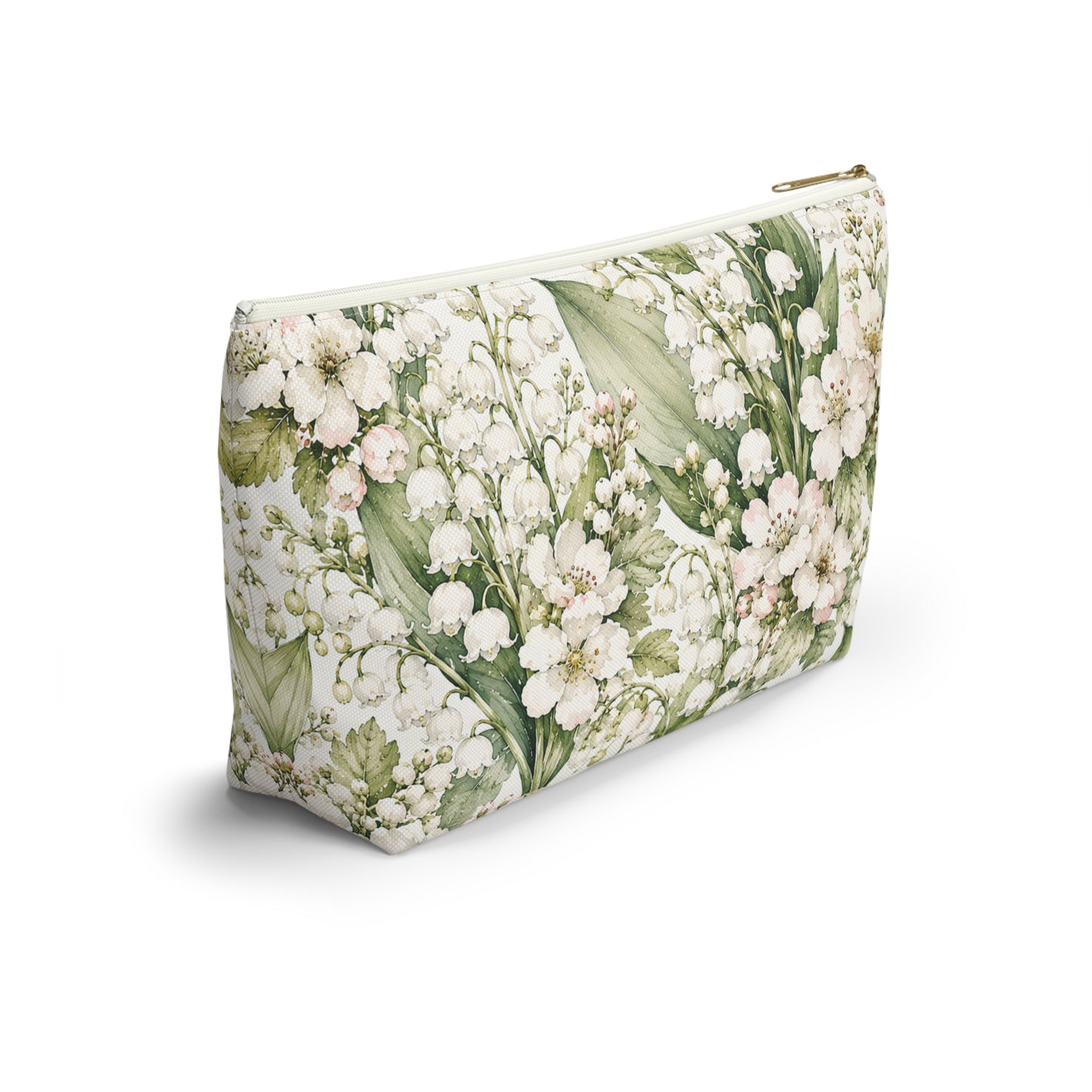 Floral Lily of the Valley Accessory Pouch — Zip T‑Bottom Makeup Bag