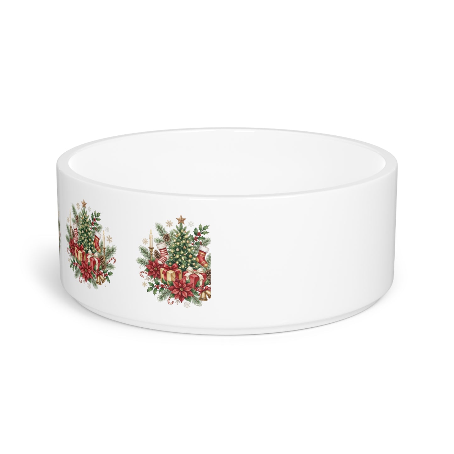 Christmas Floral Pet Bowl — Festive Holiday Dog & Cat Feeding Dish