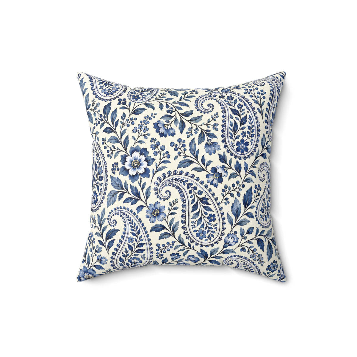 Blue Paisley Decorative Throw Pillow — Square Spun Polyester Cushion