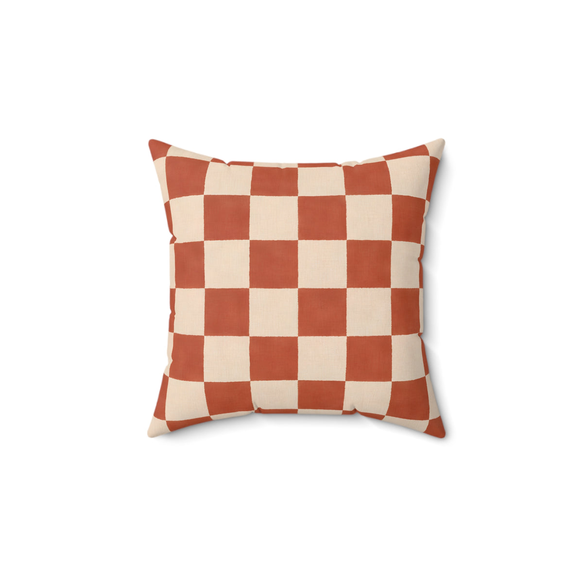 Rust and Cream Checkerboard Square Pillow