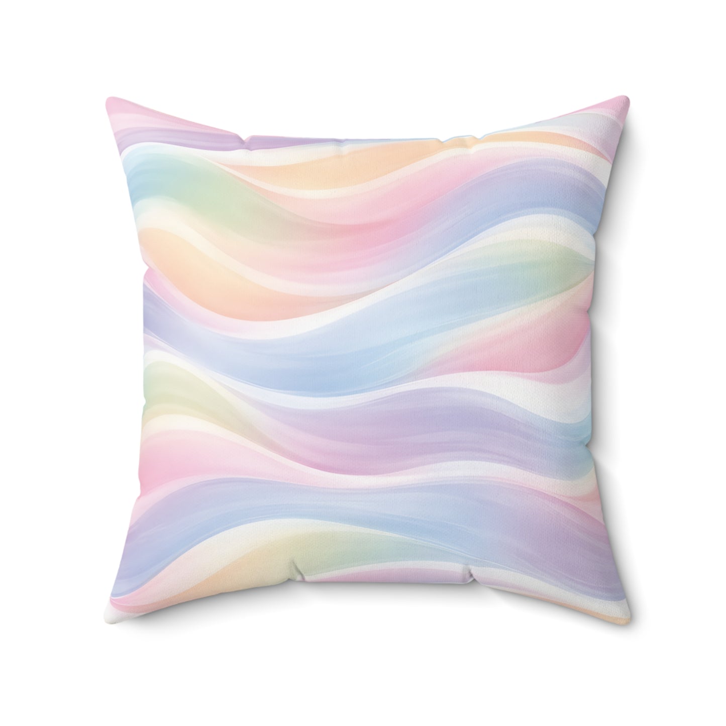Pastel Wave Decorative Pillow – Soft Rainbow Abstract Square Throw Pillow