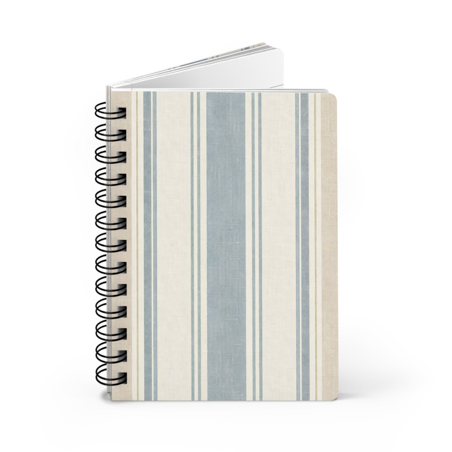 Striped Spiral Journal — Blue Neutral Vintage Notebook