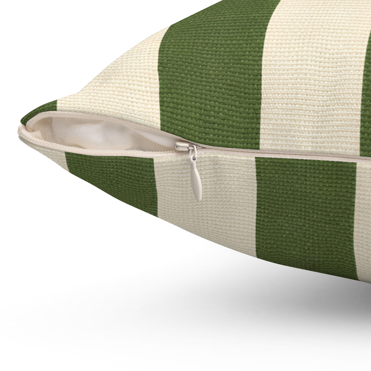 Green and Cream Striped Square Pillow