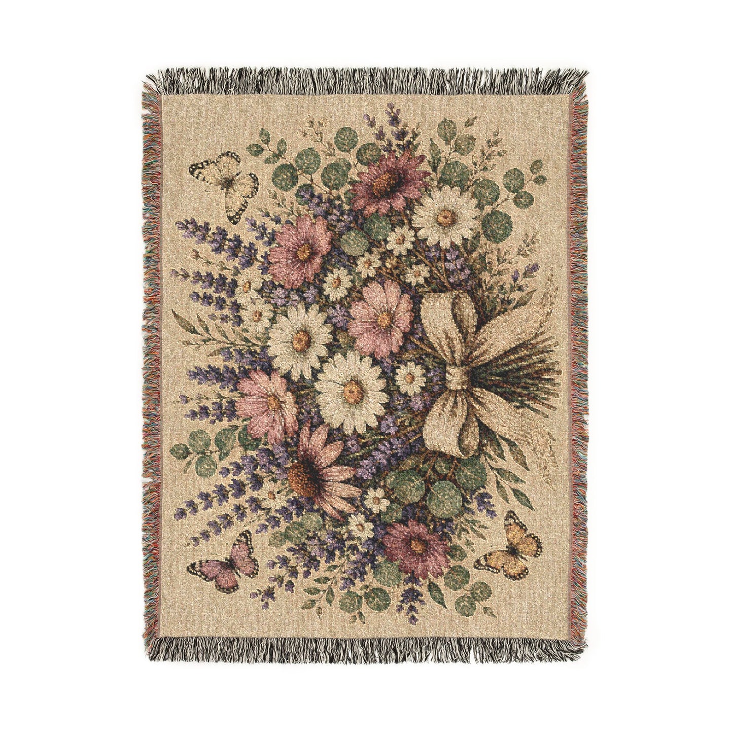 Floral Bouquet Woven Blanket — Vintage Tapestry Throw