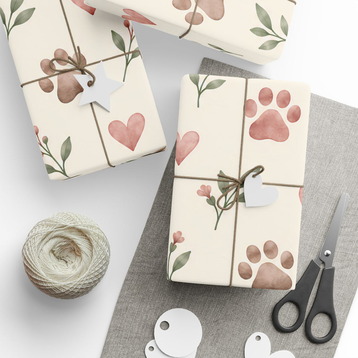 Floral Paw Print Wrapping Paper — Botanical Gift Wrap for Pet Lovers