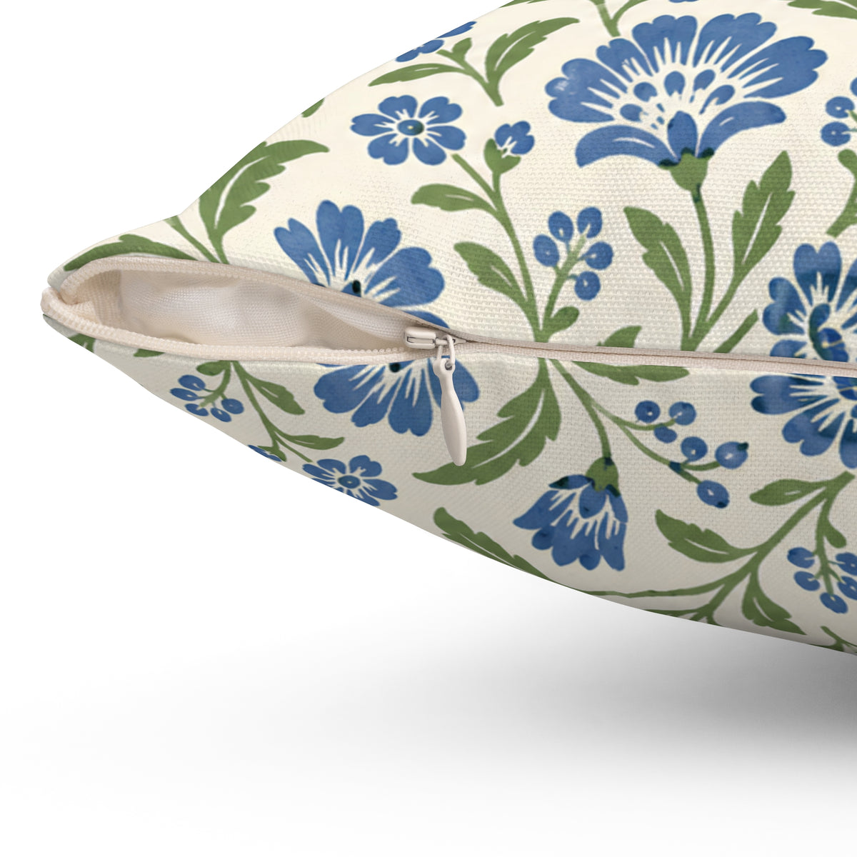 Blue Floral Throw Pillow — Botanical Pattern Decorative Cushion