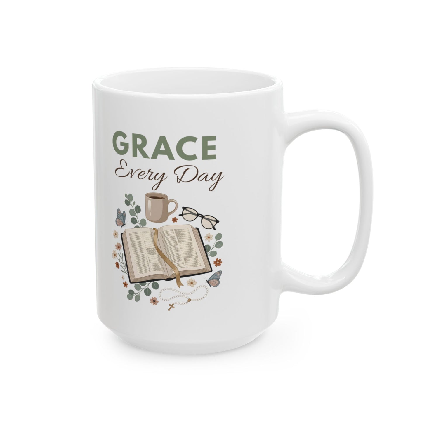 Grandma Ceramic Mug - "Grace Every Day" Floral Gift Mug (11oz/15oz)