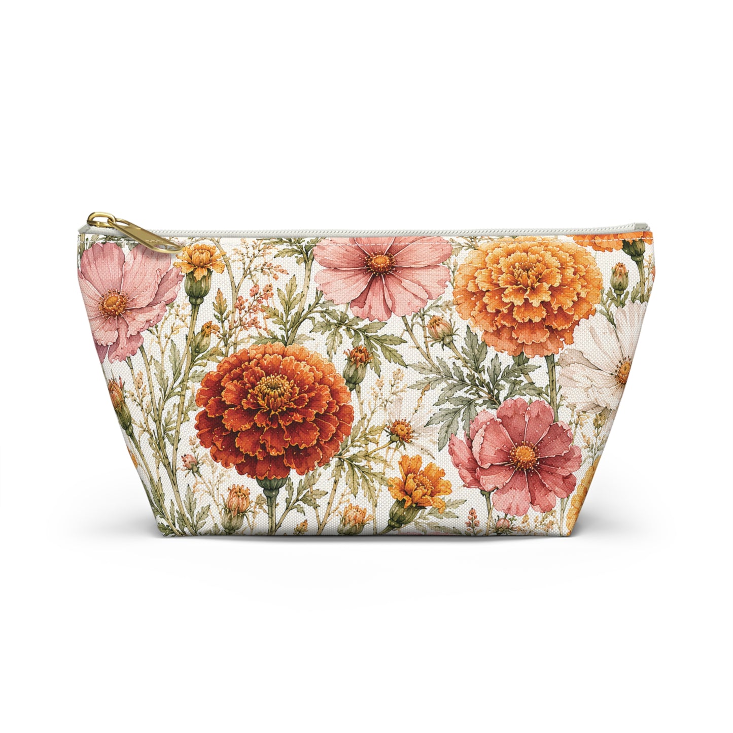 Floral Marigold Accessory Pouch — T‑Bottom Cosmetic Bag