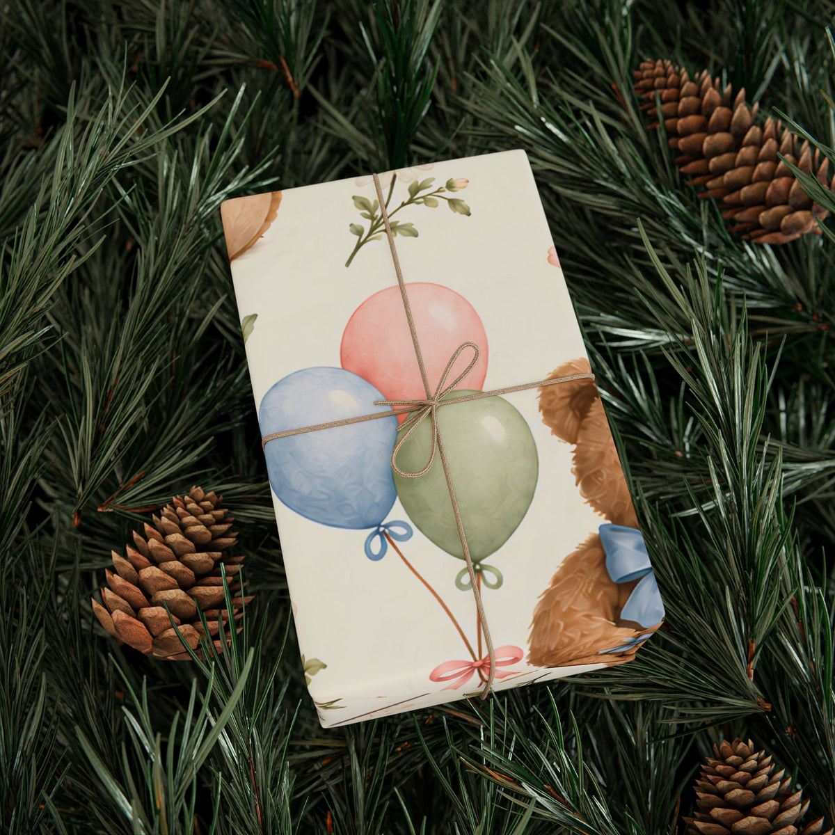 Teddy Bear Floral Wrapping Paper Roll — Vintage Baby Shower & Newborn Gift Wrap