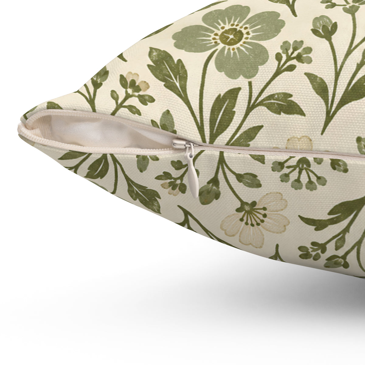 Floral Vine Decorative Pillow — Olive Green Botanical Throw Pillow