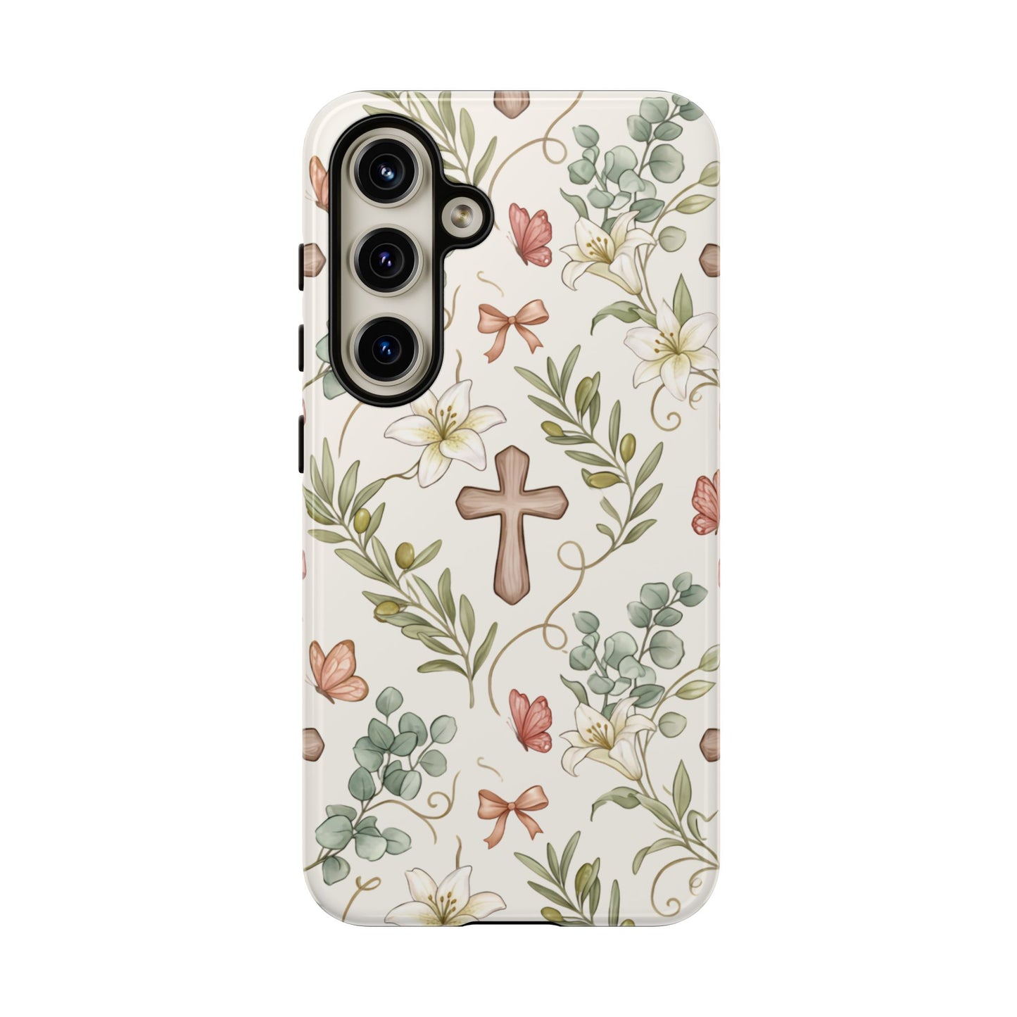 Floral Cross Tough Phone Case – Faith-Inspired Protective iPhone Cover