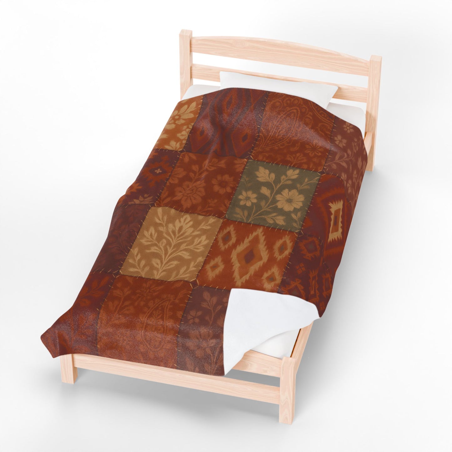 Rustic Patchwork Boho Velveteen Plush Blanket