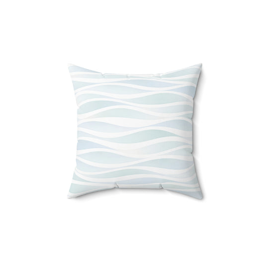 Coastal Wave Square Pillow — Aqua Wavy Stripes Decorative Throw Pillow