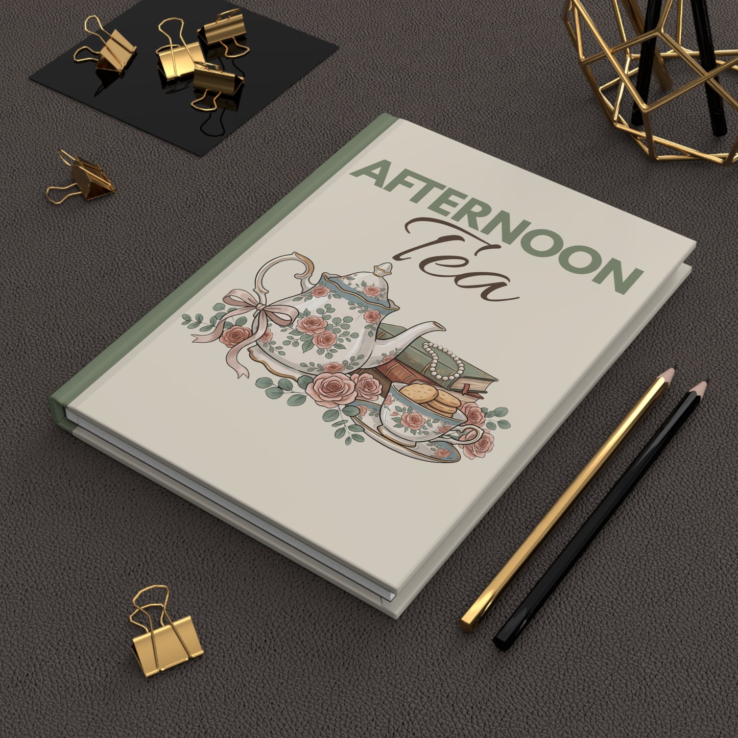 Afternoon Tea Hardcover Journal — Floral Teapot Notebook for Tea Lovers