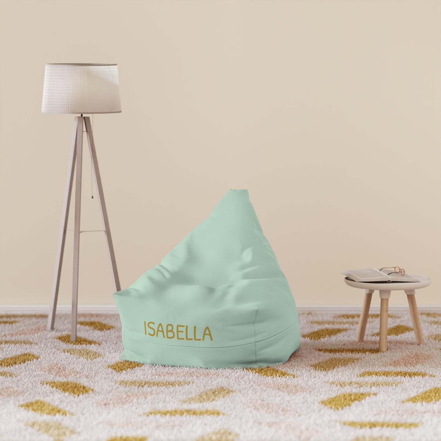 Personalized Mint Bean Bag Cover — Custom Name Accent (e.g., ISABELLA)