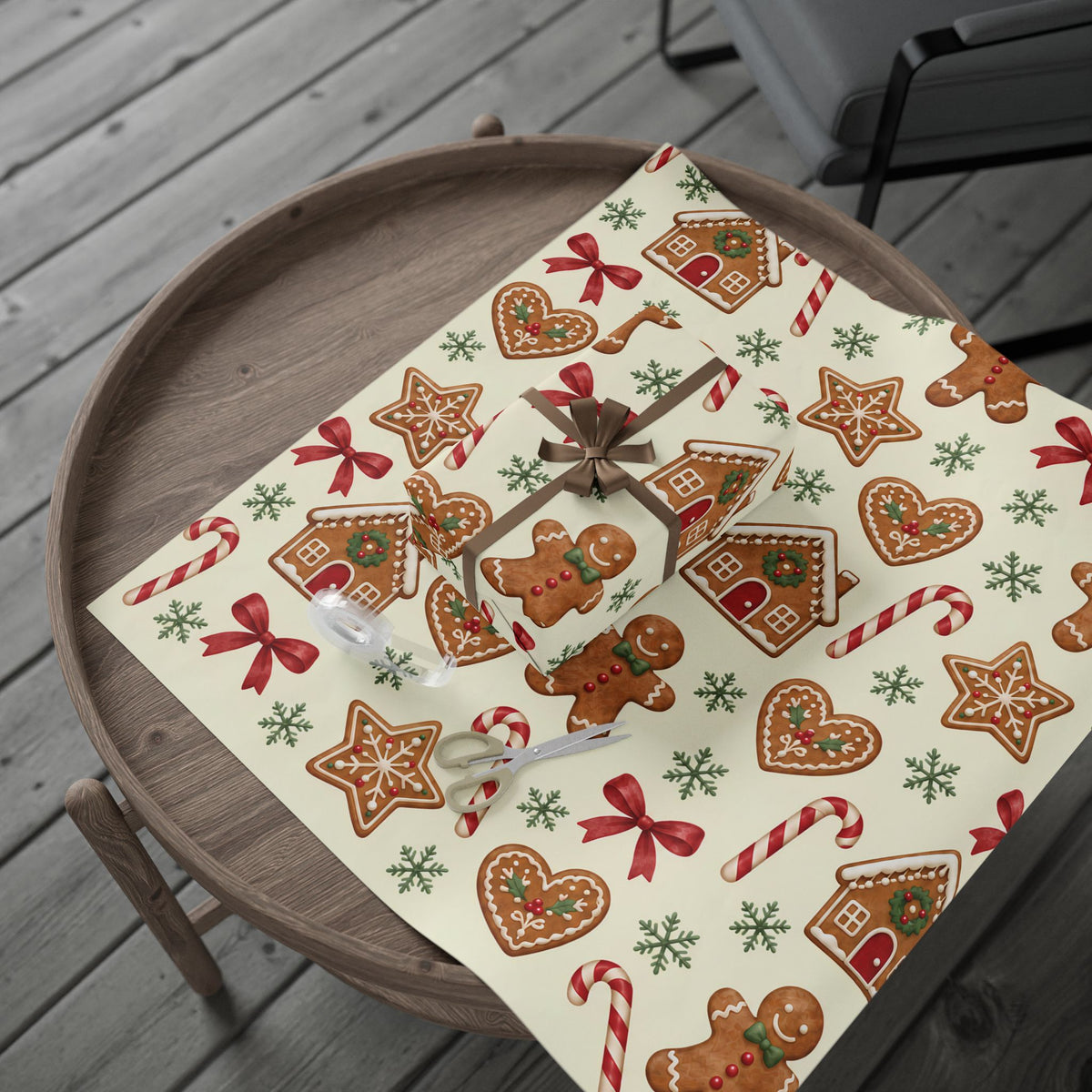 Christmas Candy Cane & Gingerbread Wrapping Paper