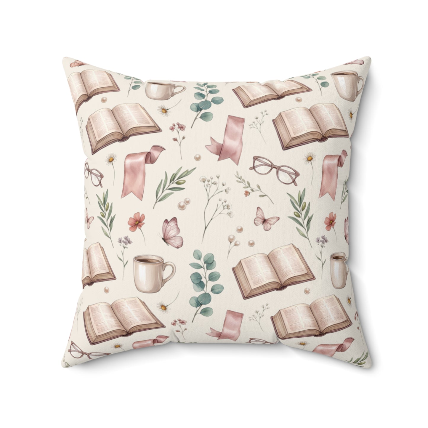 Cozy Reading Pillow — Open Book & Tea Square Throw Pillow