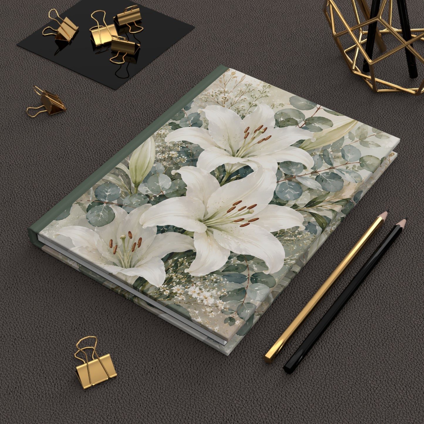 Floral Lily Hardcover Journal — Elegant White Lily Notebook for Notes & Gifts