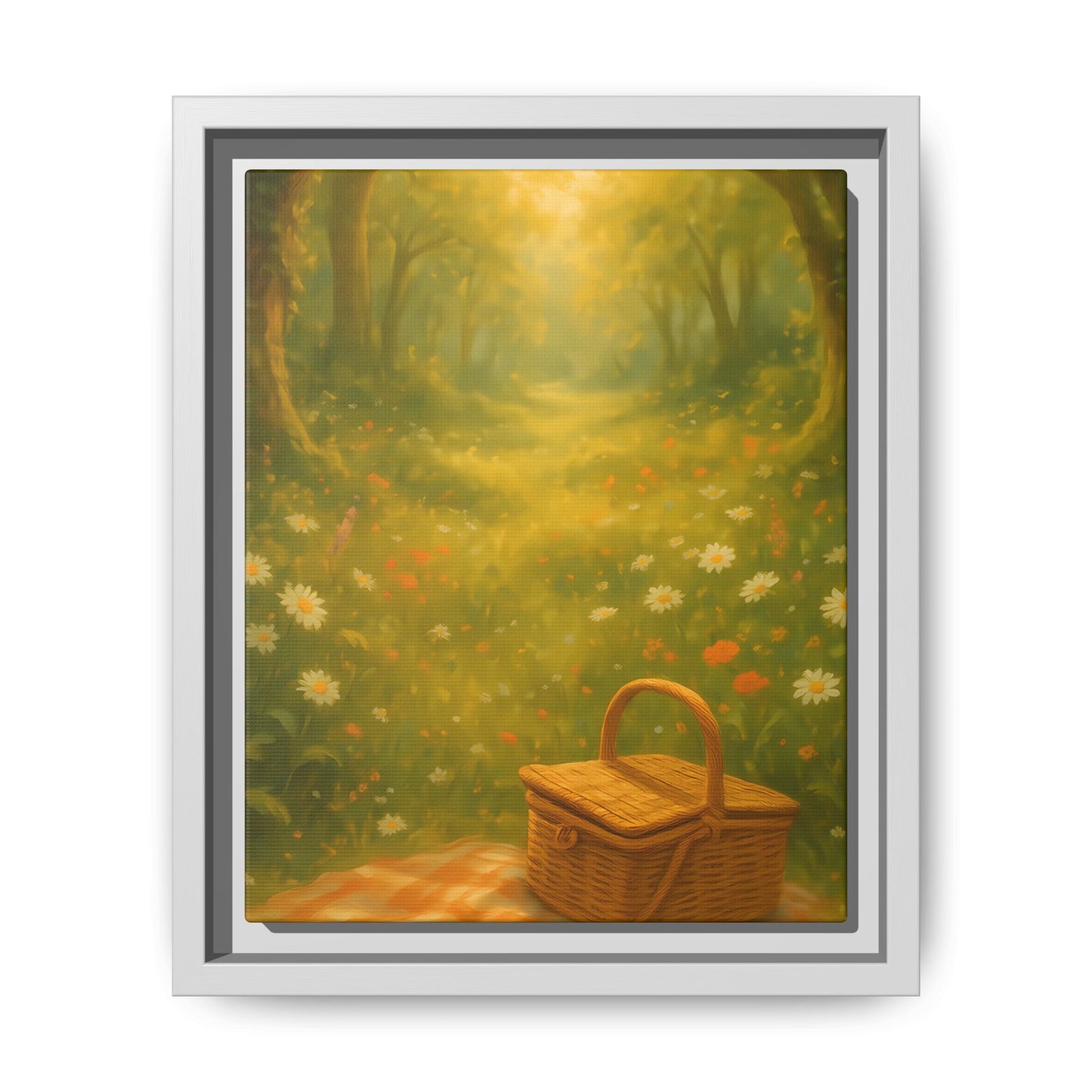Golden Meadow Picnic Path – Framed Matte Canvas Wall Art