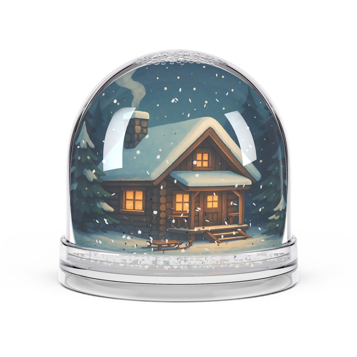 Cozy Cabin Snow Globe – Winter Holiday Decor with Falling Snow & Two-Sided Print