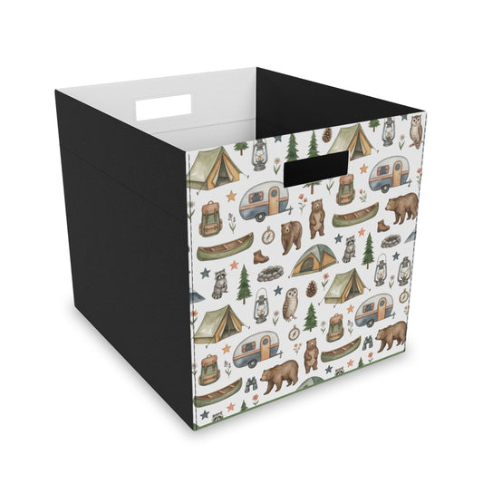 Camping Pattern Felt Storage Box — Bear, Tent & Camper Nursery Organizer