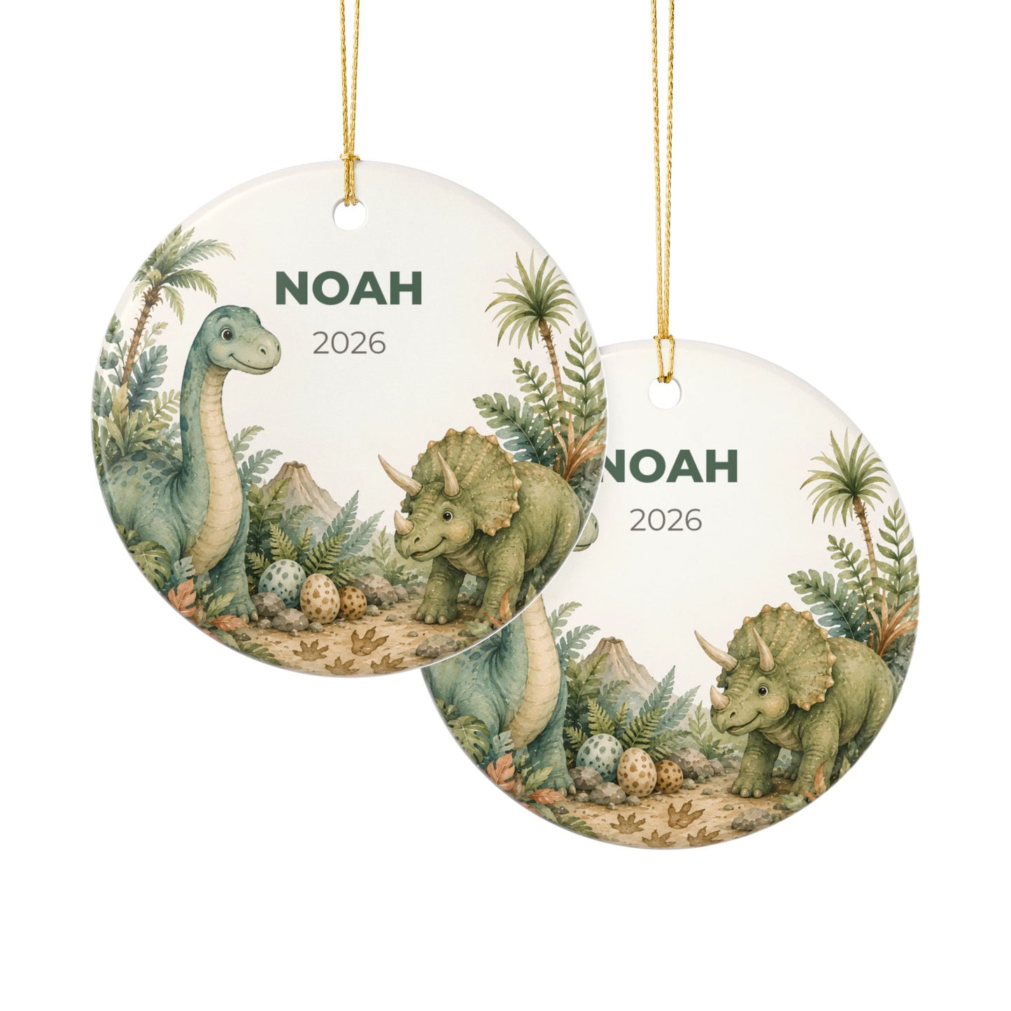 Personalized Baby Dinosaur Ornament — Custom Name & Year Ceramic Decoration