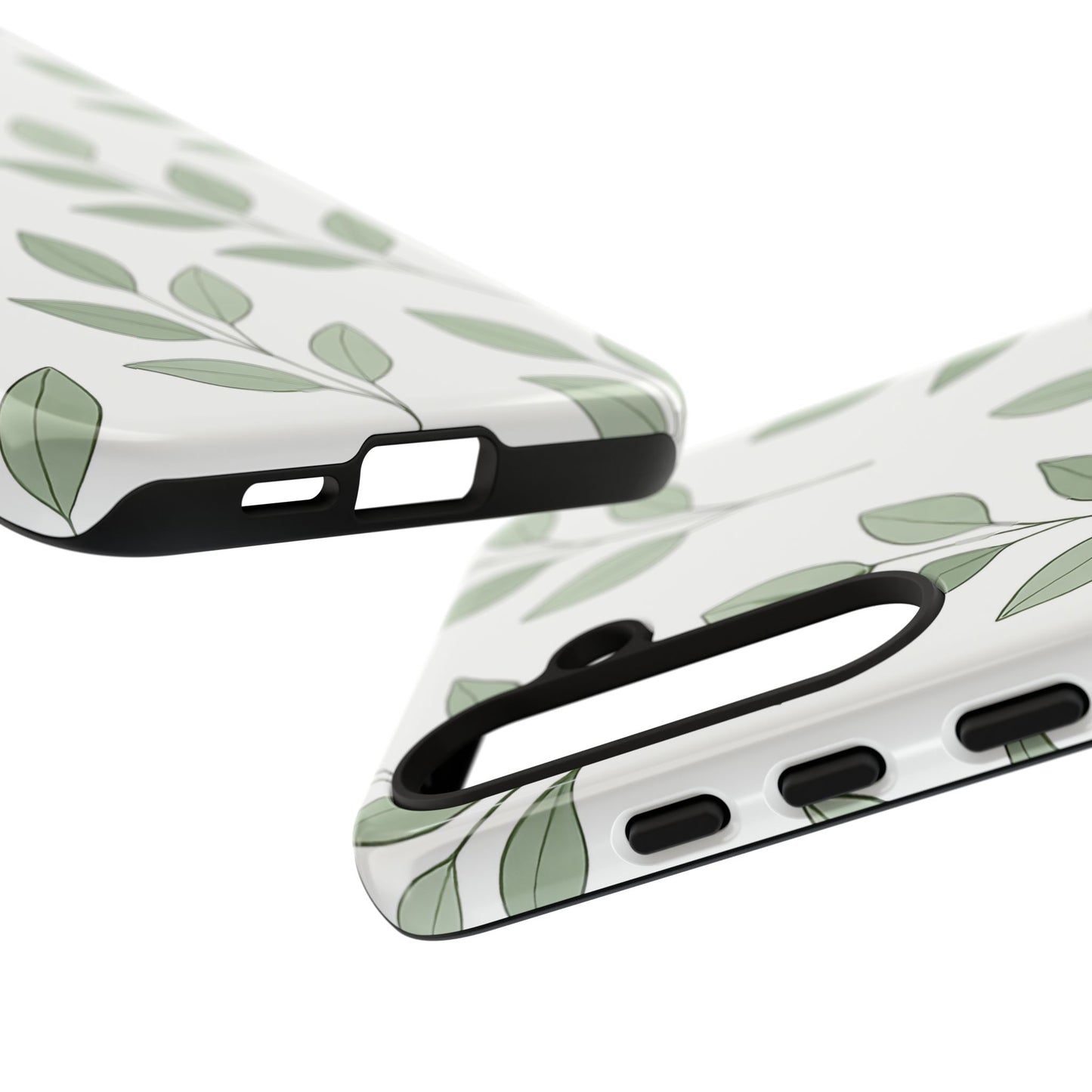 Minimalist Green Leaf Phone Case – Elegant Botanical Pattern on White