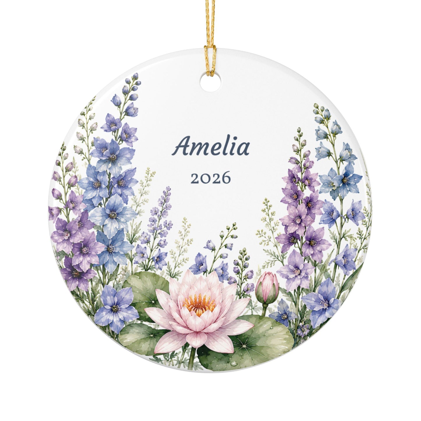 Personalized Ceramic Ornament — Floral Name & Year (e.g., "Amelia 2026")