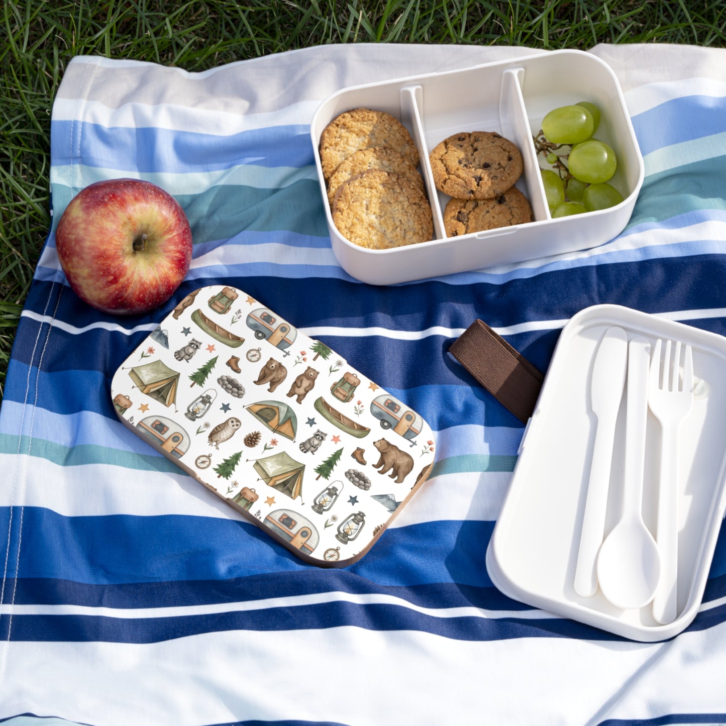 Camping Pattern Bento Lunch Box — Cute Outdoor Adventure Design