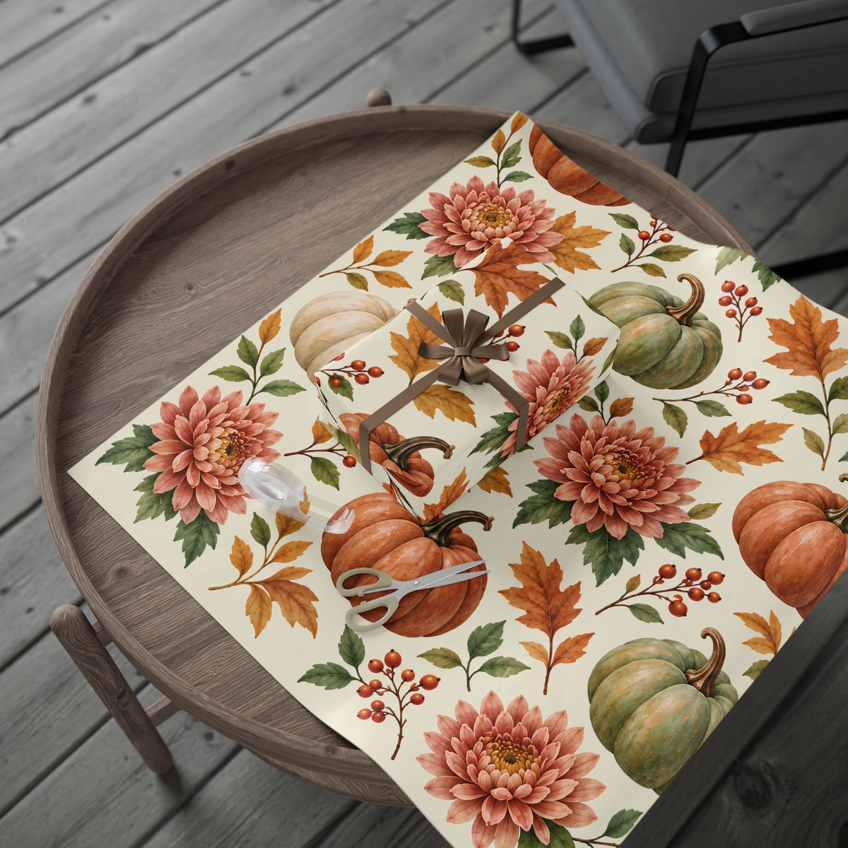 Autumn Pumpkin Wrapping Paper Roll — Fall Harvest Gift Wrap